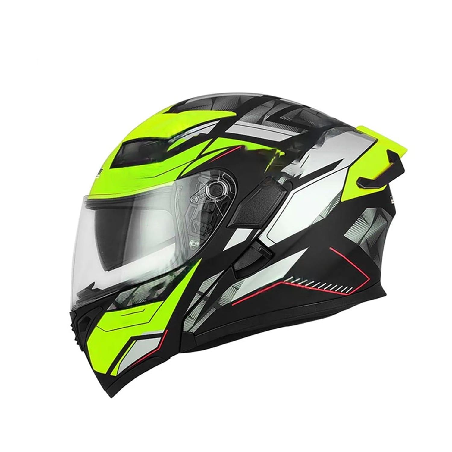 Casco JIEKAI JK-902 Verde Neon Fluorescente Doppia Visiera – Omologato DOT con Spoiler Integrato e Linee Rosse