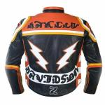 Chaqueta Biker de Cuero Negro y Naranja para Hombre