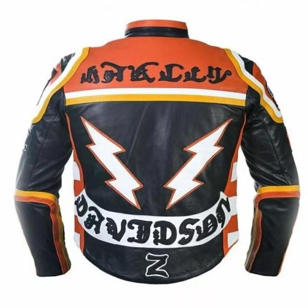 Chaqueta Biker de Cuero Negro y Naranja para Hombre