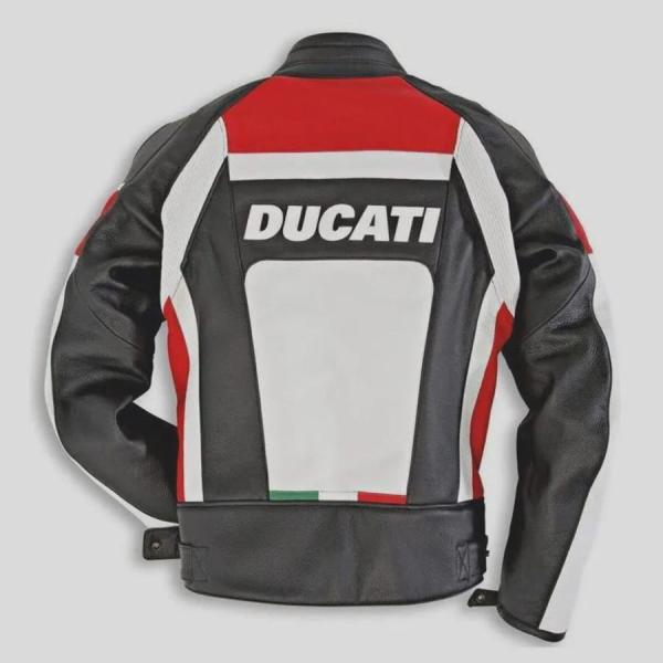 Veste Moto en Cuir Ducati Corse Artisanale – Noir, Blanc & Rouge