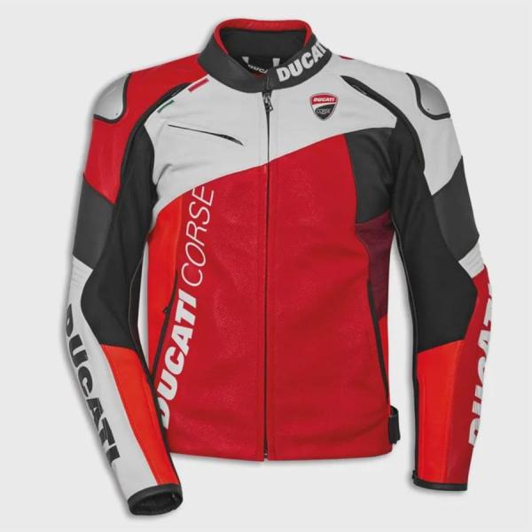 Handmade Men’s Red & White Ducati Racing Leather Jacket