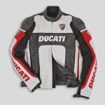 Veste Moto en Cuir Ducati Corse Artisanale – Noir, Blanc & Rouge