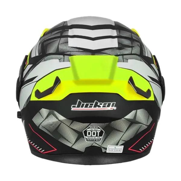 Casco JIEKAI JK-902 Verde Neon Fluorescente Doppia Visiera – Omologato DOT con Spoiler Integrato e Linee Rosse