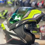 Casco JIEKAI JK-902 Verde Neon Fluorescente Doppia Visiera – Omologato DOT con Spoiler Integrato e Linee Rosse