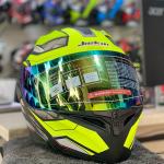 Casco JIEKAI JK-902 Verde Neon Fluorescente Doppia Visiera – Omologato DOT con Spoiler Integrato e Linee Rosse