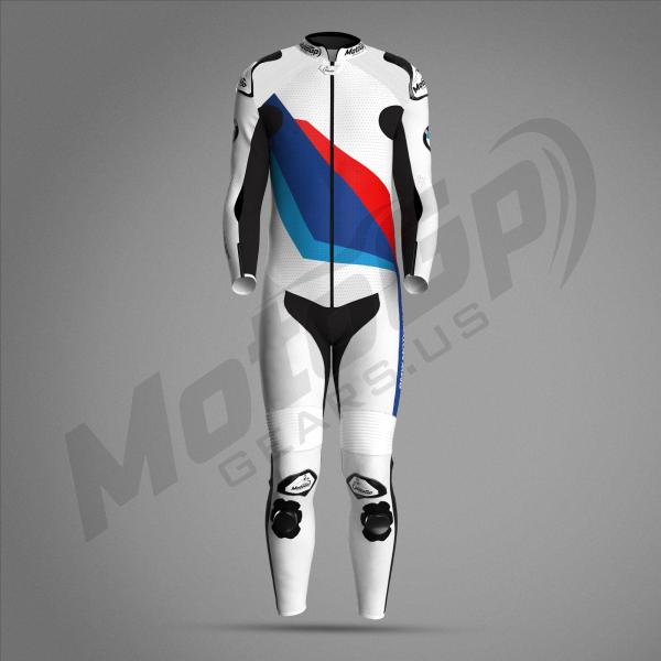 Traje de Carrera BMW 2024 Pro Race Comp Blanco – Cuero MotoGP Premium