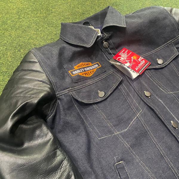 Harley Davidson Denimjacke mit Lederärmeln