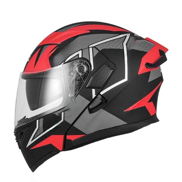 Jiekai JK-902 Motorradhelm mit Doppelvisier – DOT-zertifiziert, Matt Rot/Schwarz
