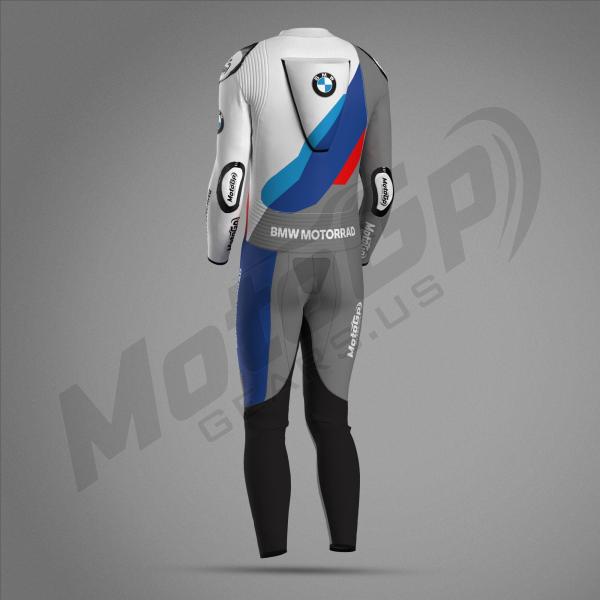 BMW M Pro Race Comp Rennanzug 2024 – Weiß/Graues Leder MotoGP