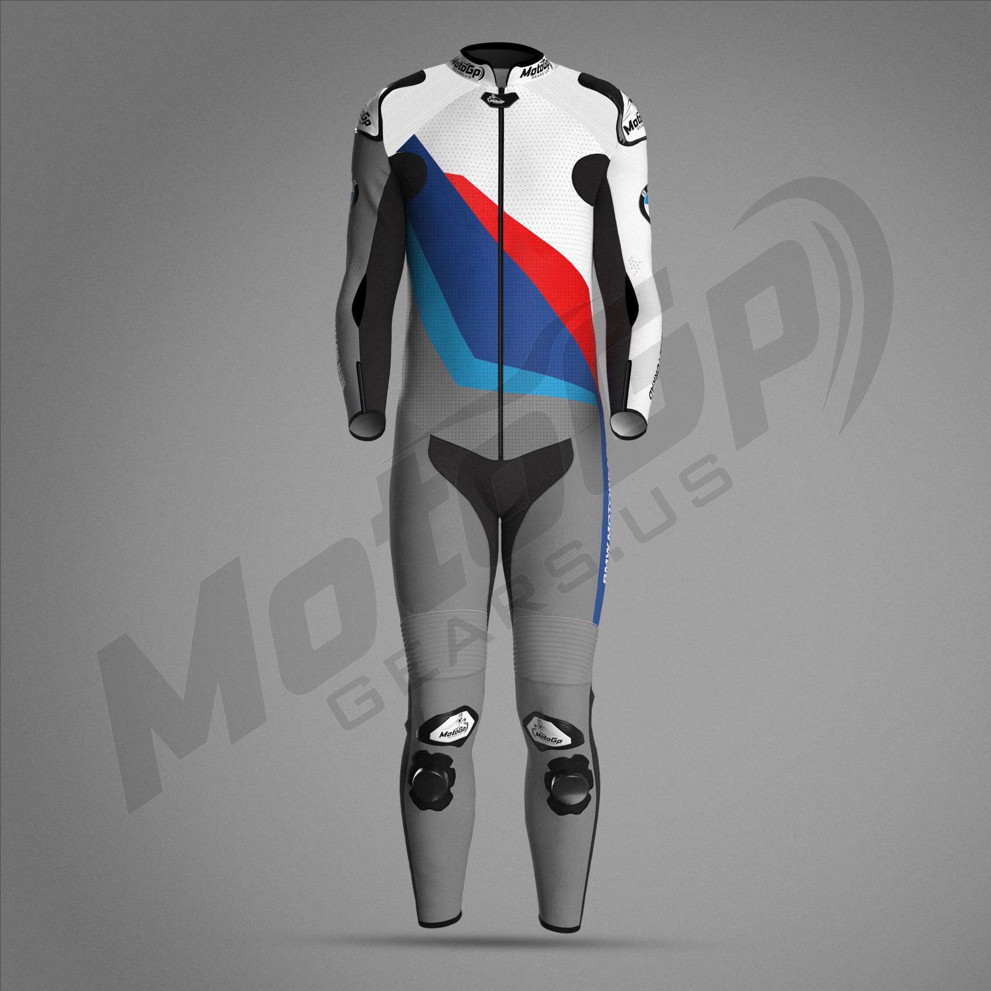 BMW M Pro Race Comp Rennanzug 2024 – Weiß/Graues Leder MotoGP