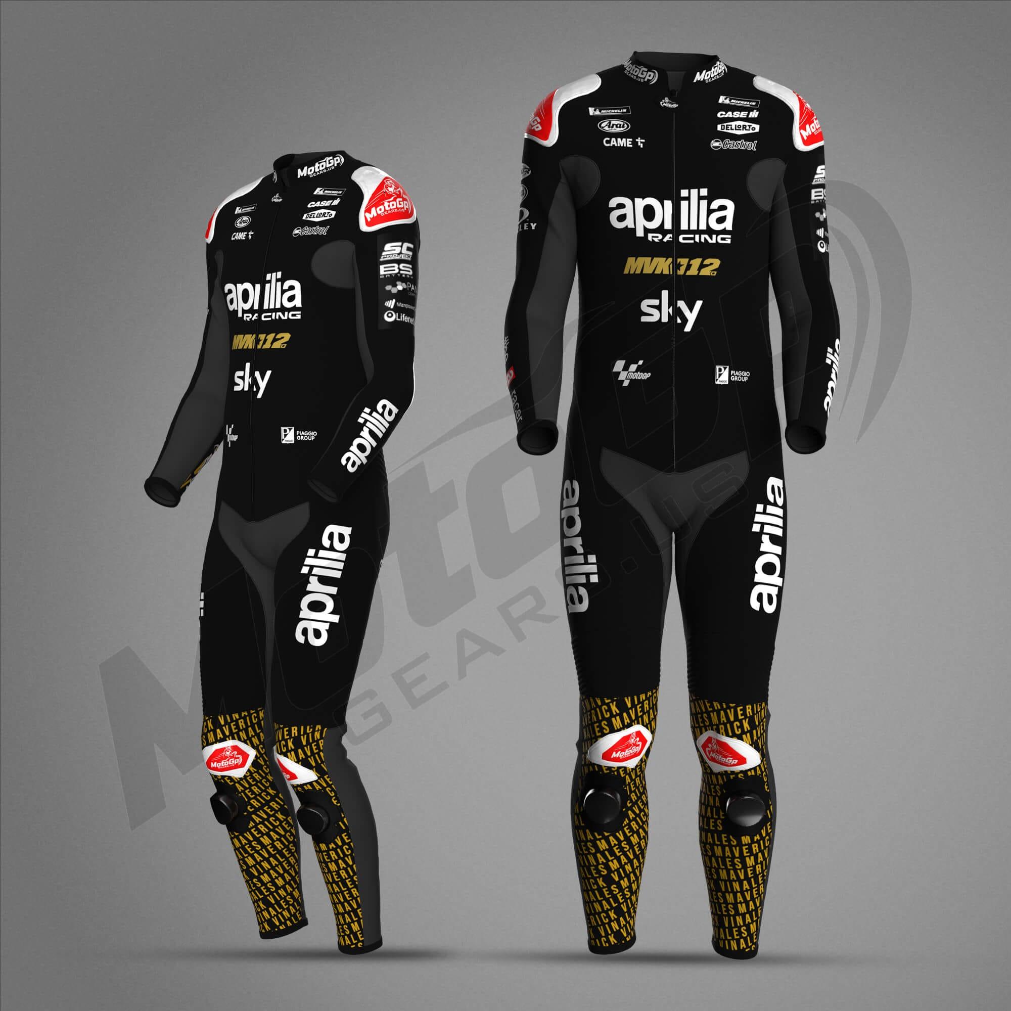 Combinaison en cuir Maverick Vinales Winter Test 2024 Aprilia – Protection CE