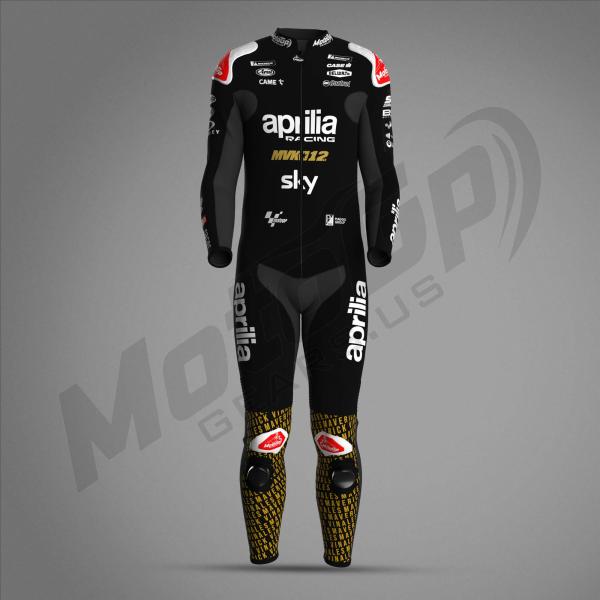 Combinaison en cuir Maverick Vinales Winter Test 2024 Aprilia – Protection CE
