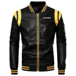 Giacca da moto nera in pelle di pecora da uomo Slim Fit