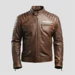 Giacca in pelle marrone effetto vissuto da uomo