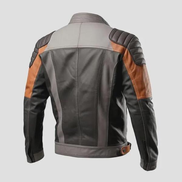 Veste biker homme en cuir de mouton gris brun