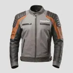 Veste biker homme en cuir de mouton gris brun
