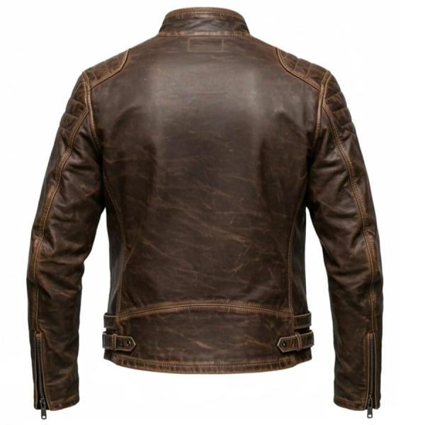 Giacca biker uomo in pelle marrone vintage
