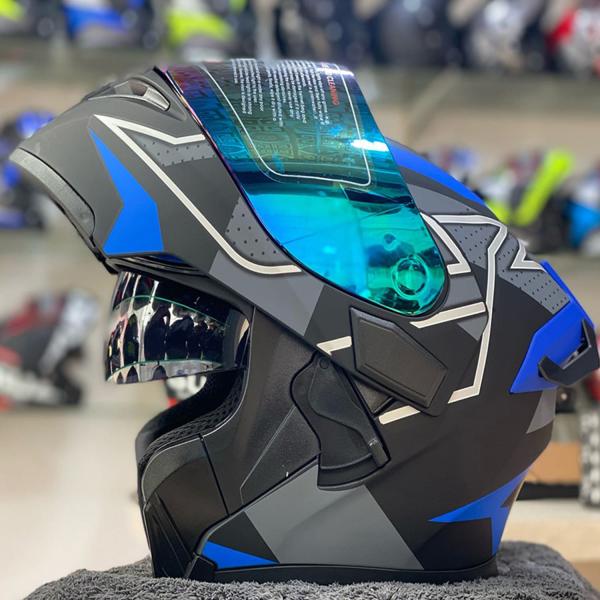 Casco JIEKAI JK-902 Azul Mate Negro con Doble Visera – Aprobado DOT | Diseño Uplift con Spoiler Integrado