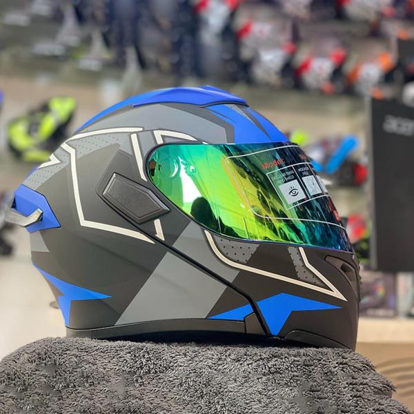 Casco JIEKAI JK-902 Azul Mate Negro con Doble Visera – Aprobado DOT | Diseño Uplift con Spoiler Integrado