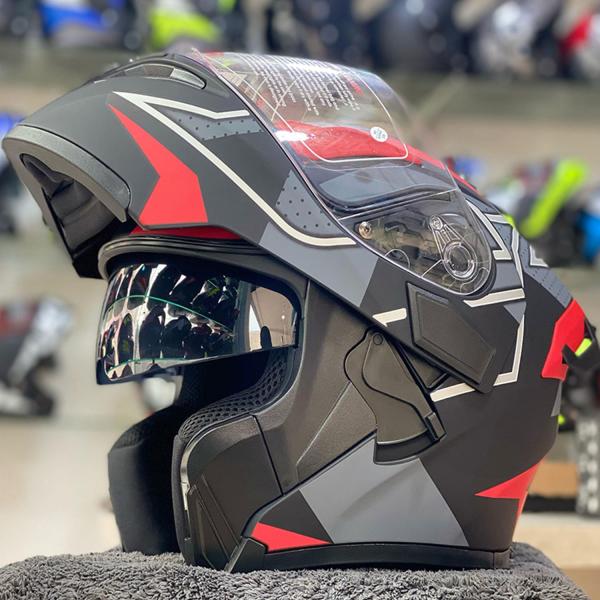 Casco Moto Jiekai JK-902 con Doppia Visiera – Omologato DOT, Finitura Rosso/Nero Opaco