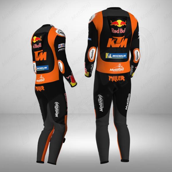 Combinaison Moto Jack Miller KTM Red Bull 2024 – Noir & Orange, Protection CE