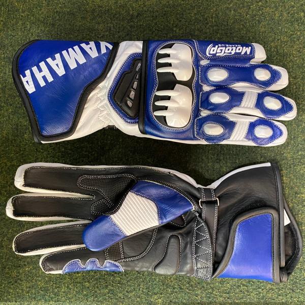 Guantes de carrera de moto Yamaha – Blanco / Azul