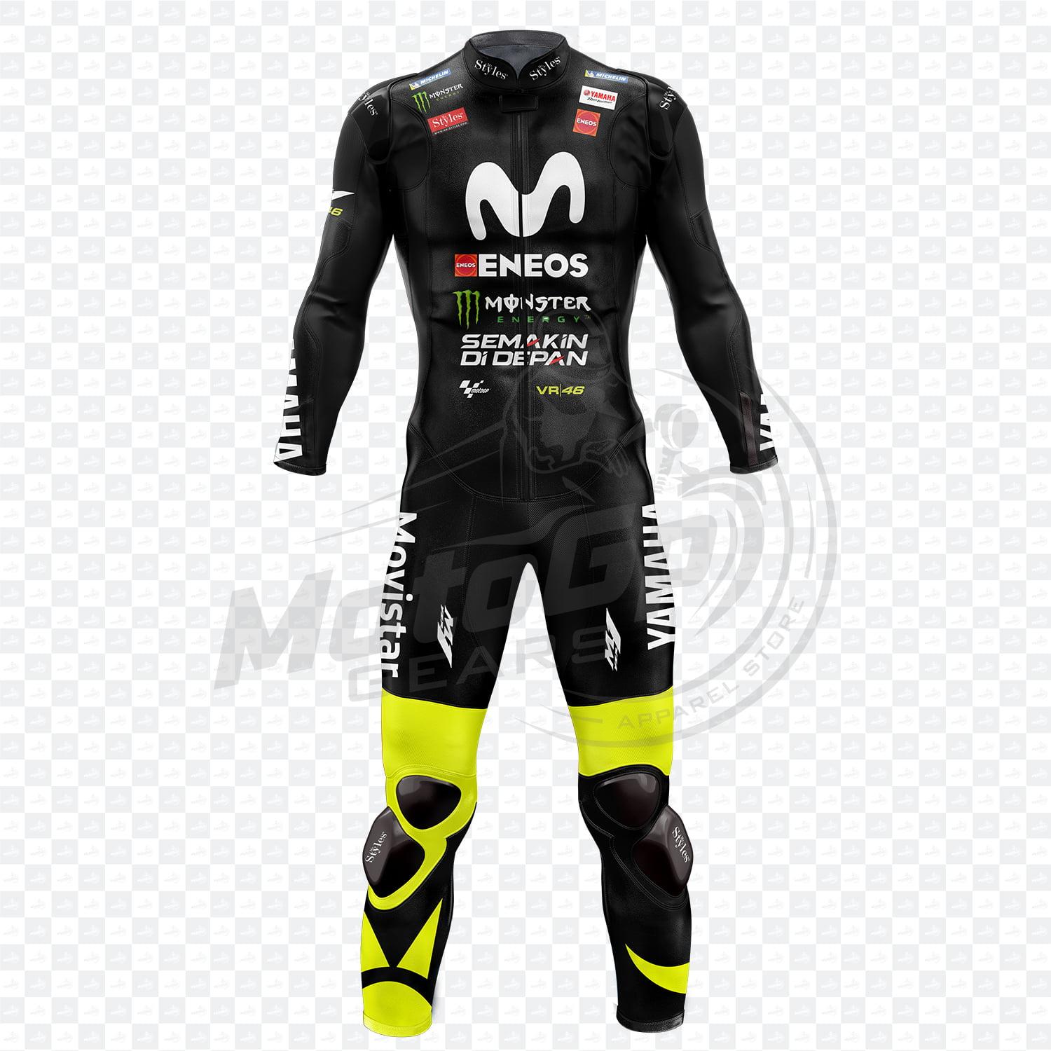 Yamaha Valentino Rossi 2018 Schwarzer Leder Motorradanzug Ein- oder Zweiteilig